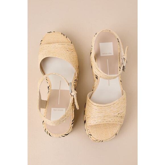 Dolce Vita Tiago Natural Braided Platform Ankle Strap Wedges - Picture 2 of 3